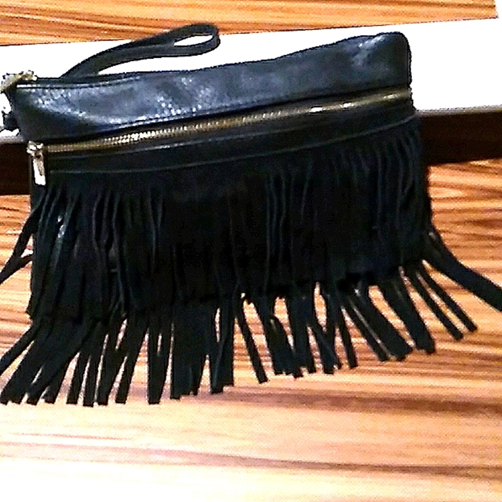 Vegan Leather Double Layer  Fringe Bag / Clutch